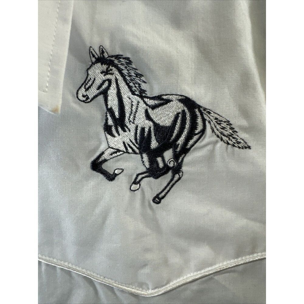White Horse Men Medium Western Shirt Cowboy Cut‎ Horse Embroidery Rockabilly - Picture 6 of 13